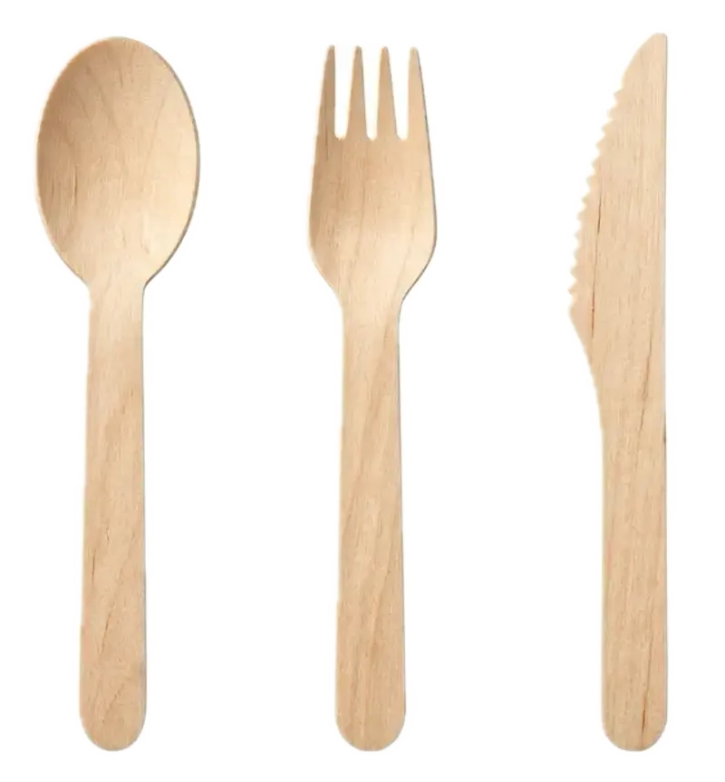 160 mm Birchwood Spoon Fork & Knife