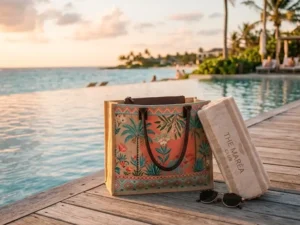 Boho Chic Printed Jute Beach Tote with Soft Cotton Rope Handles