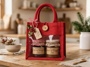 Coloured Jute Jar & Preserve Gift Bag with Clear PVC Panel
