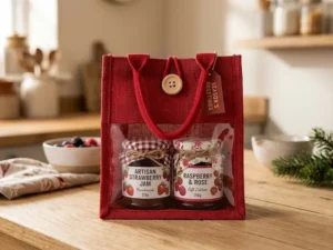 Coloured Jute Jar & Preserve Gift Bag with Clear PVC Panel