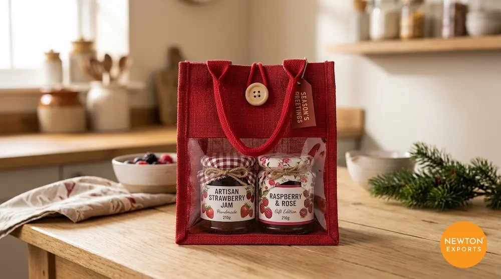 Coloured Jute Jar & Preserve Gift Bag with Clear PVC Panel - Image 2