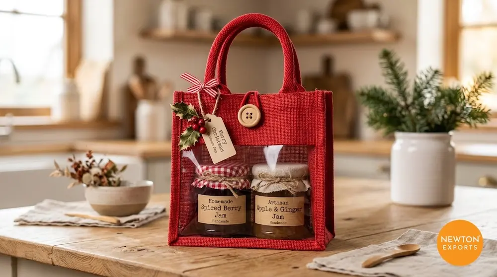 Coloured Jute Jar & Preserve Gift Bag with Clear PVC Panel