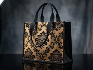 Damask Pattern Premium Jute Shopping Bag with Coloured Gusset