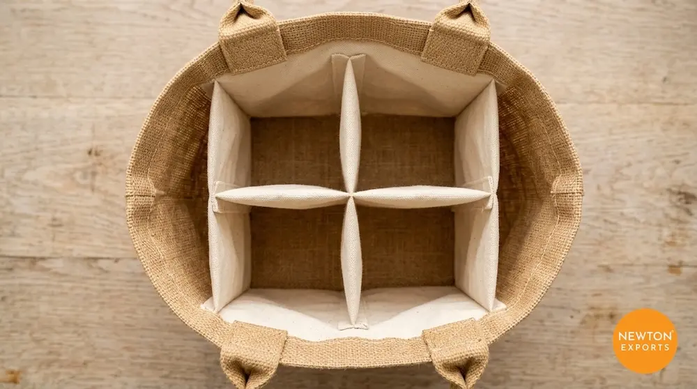 Four-Bottle Jute Wine Tote with Fabric Partitions - Image 2