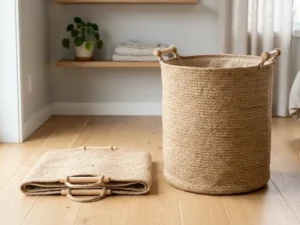 Heavy Duty Natural Jute Laundry Basket with Rope Handles
