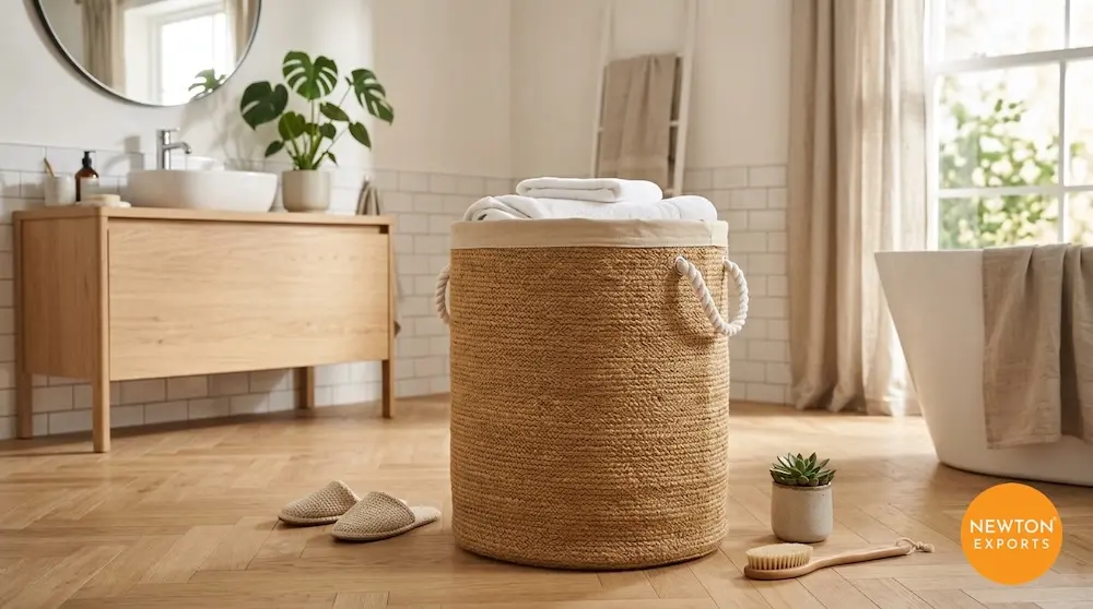 Heavy Duty Natural Jute Laundry Basket with Rope Handles - Image 2