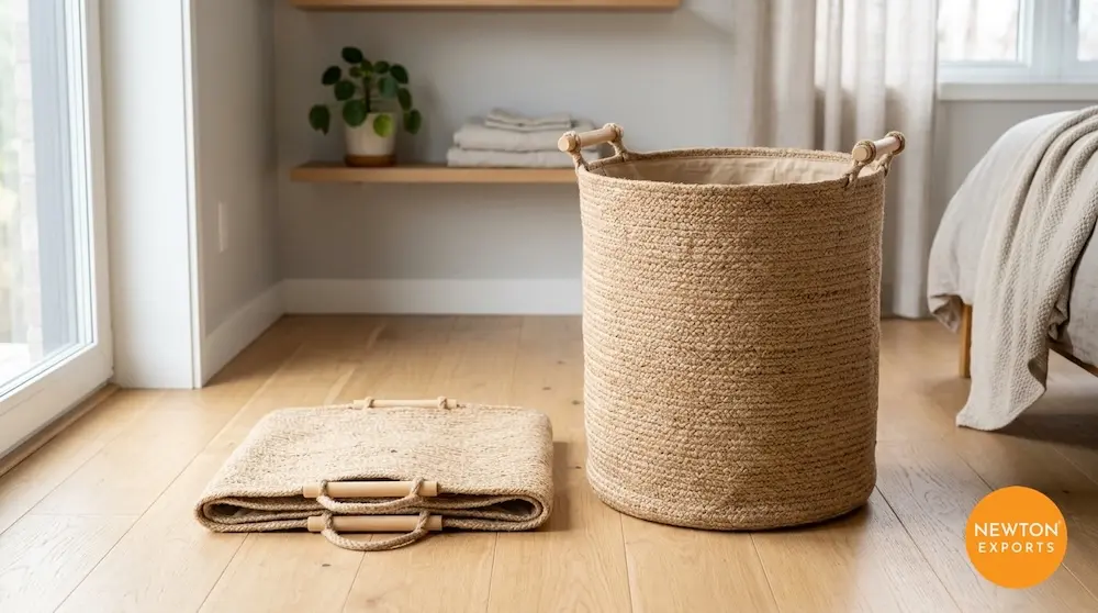 Heavy Duty Natural Jute Laundry Basket with Rope Handles