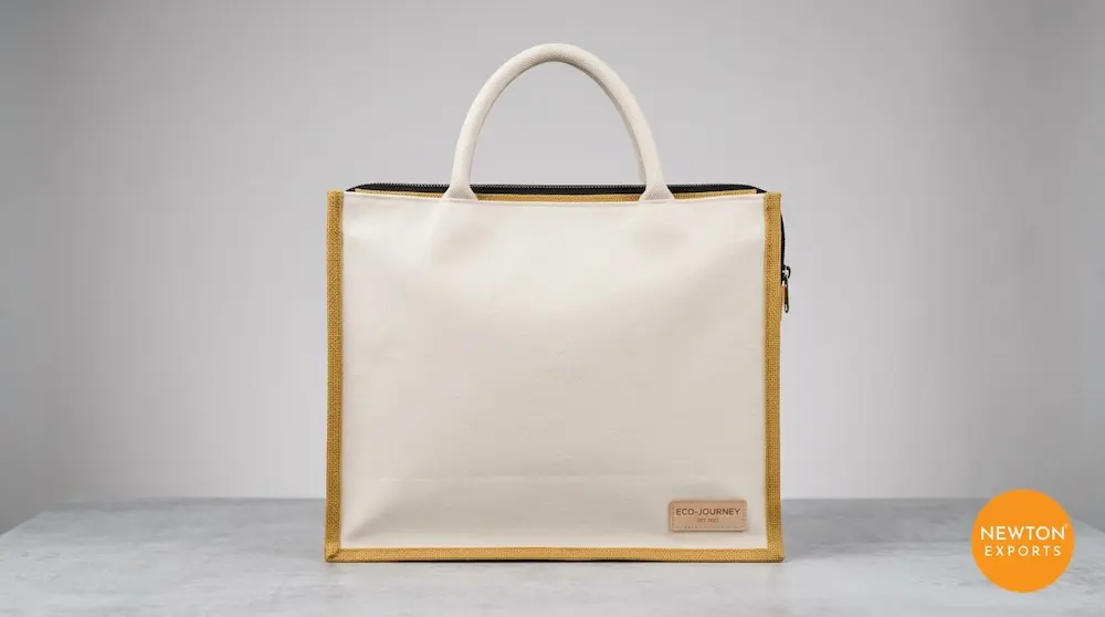 Jute & Canvas Combination Conference Bag with Zipper