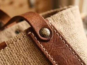 Jute Corporate Tote with Genuine Leather Straps & Rivets