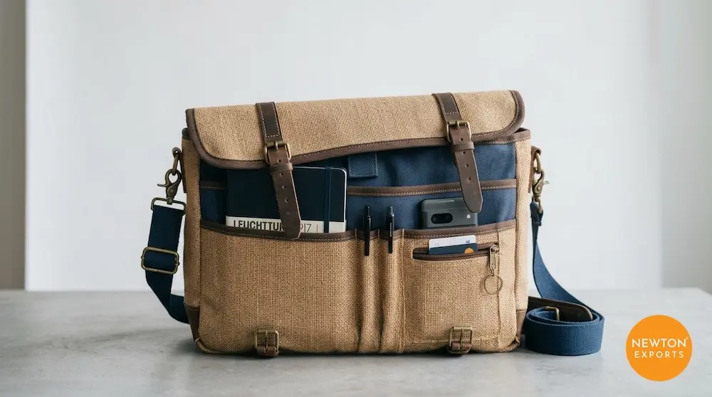 Jute Messenger Laptop Bag with Adjustable Shoulder Strap