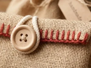 Jute Shopper Bag with Canvas Front Pocket & Wooden Button