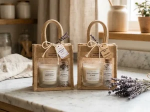 Mini Jute Gift Bag with Transparent Front Window & Cane Handle