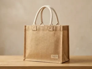 Natural Jute Grocery Shopping Bag with Padded Webbing Handles