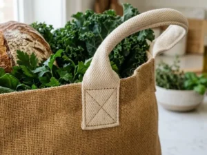 Natural Jute Grocery Shopping Bag with Padded Webbing Handles