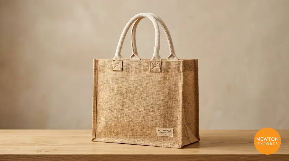 Natural Jute Grocery Shopping Bag with Padded Webbing Handles