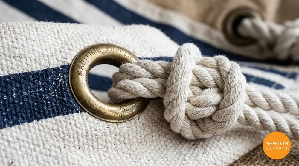 Nautical Striped Jute Beach Tote with Metal Eyelets - Image 2