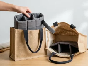 Six-Bottle Heavy-Duty Jute Beverage Bag with Removable Dividers