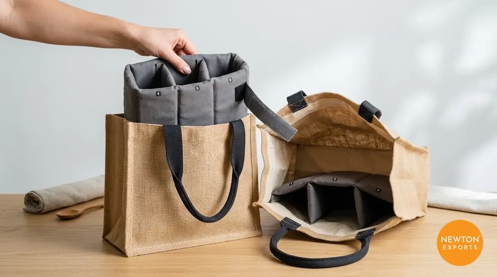 Six-Bottle Heavy-Duty Jute Beverage Bag with Removable Dividers - Image 2