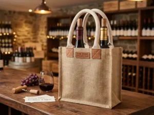 Two-Bottle Jute Wine Carrier with Padded Internal Divider