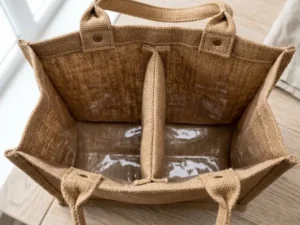 Two-Bottle Jute Wine Carrier with Padded Internal Divider