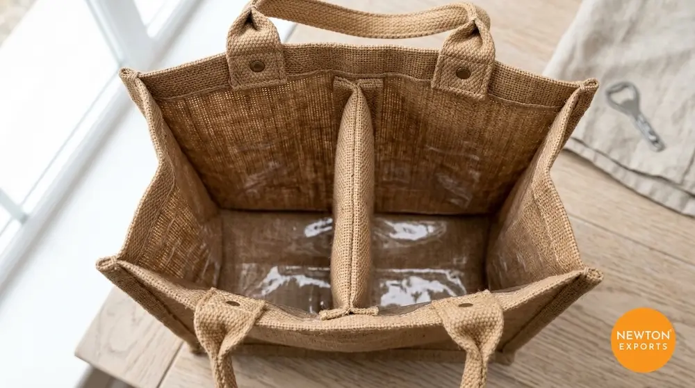 Two-Bottle Jute Wine Carrier with Padded Internal Divider - Image 2