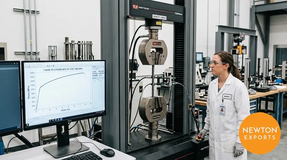 Quality assurance and 1000-hour relaxation testing in an accredited metallurgical testing laboratory.