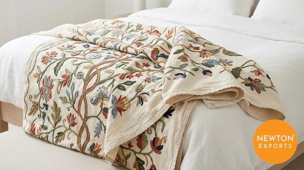 Crewel Embroidered Bedspread