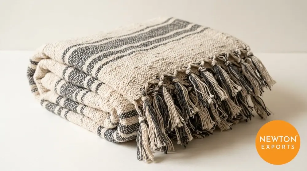 handloom cotton throw with tassels