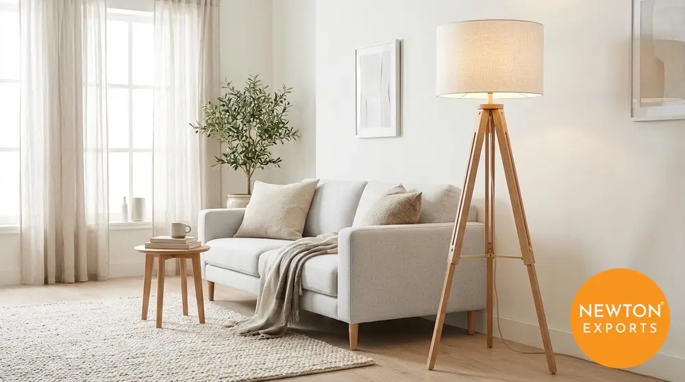 Wooden tripod floor lamp